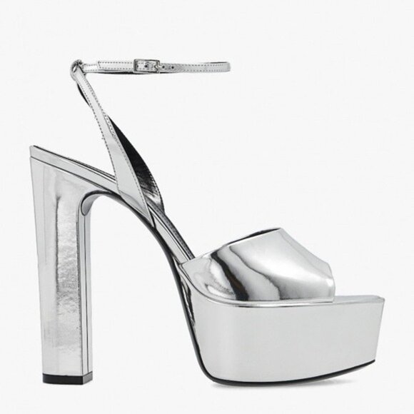 Saint Laurent Jodie Platform Sandals in Metallic Silver, Size 41 NEW +2 DustBags - Picture 4 of 16